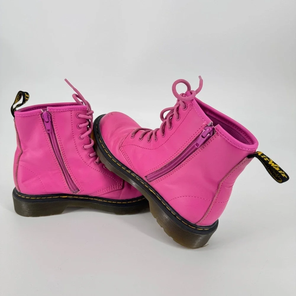 Dr. Martens Kids 1460 Delaney Hot Pink Leather Lace Up Zip Boots 25634 Size 3 US